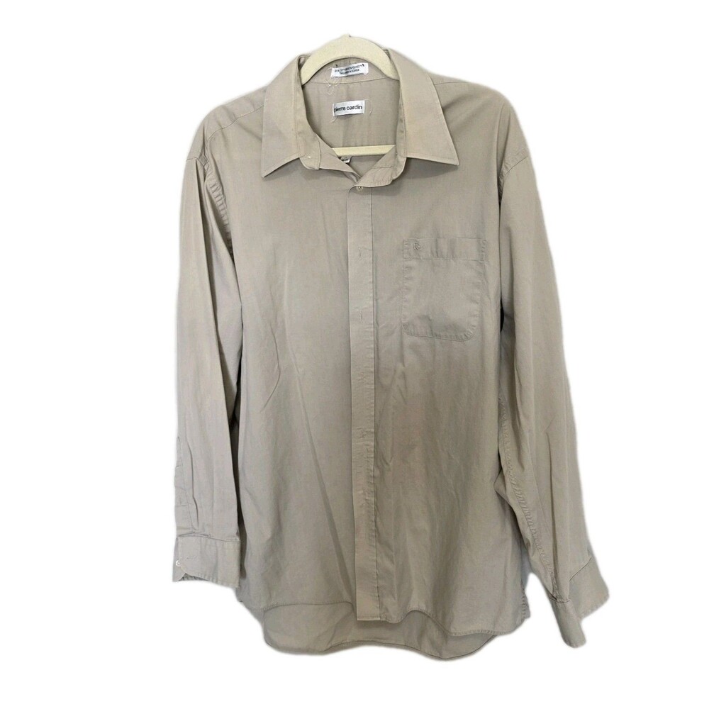 Pierre Cardin Button Down Shirt Men's Size 17 34/35 Medium Tan Color